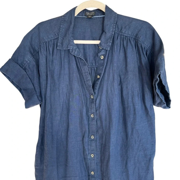J. Crew Baird McNutt Relaxed Linen Shirt Dress Navy Blue Petite Large Beach - Picture 3 of 7